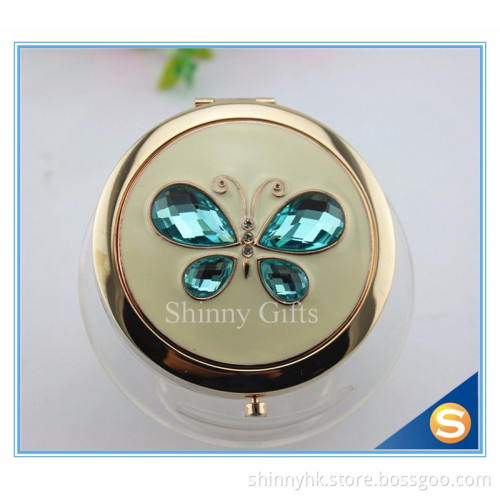 Shinny Gifts Fashionable Fancy Butterfly Design Folding Double Sides Metal Pocket Mirror